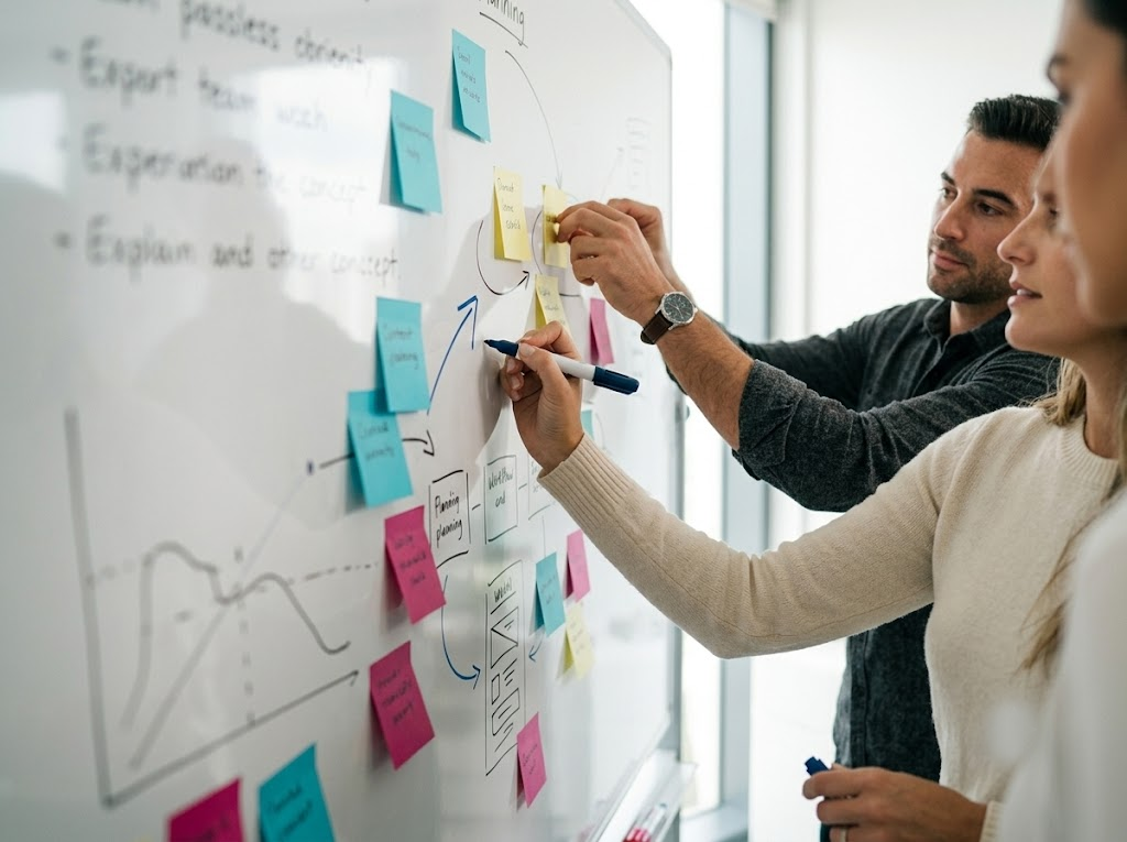 Whiteboard capture from a strategy or planning workshop